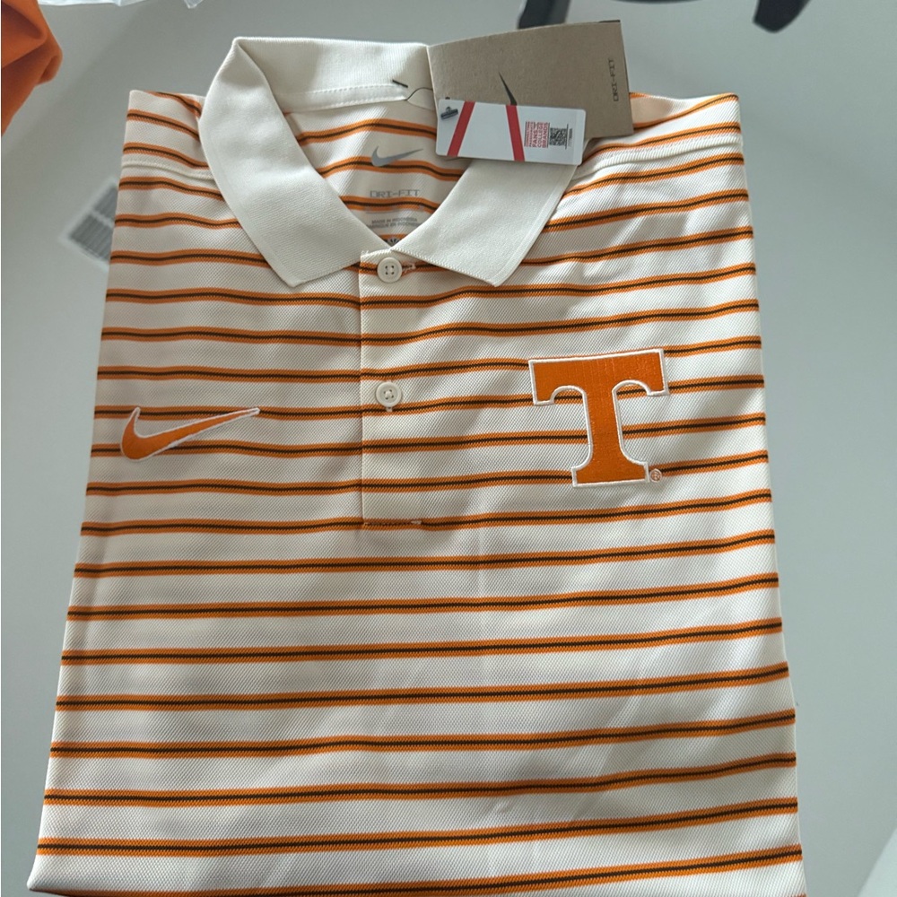 Nike Men's Cream and Orange Striped Polo Shirt